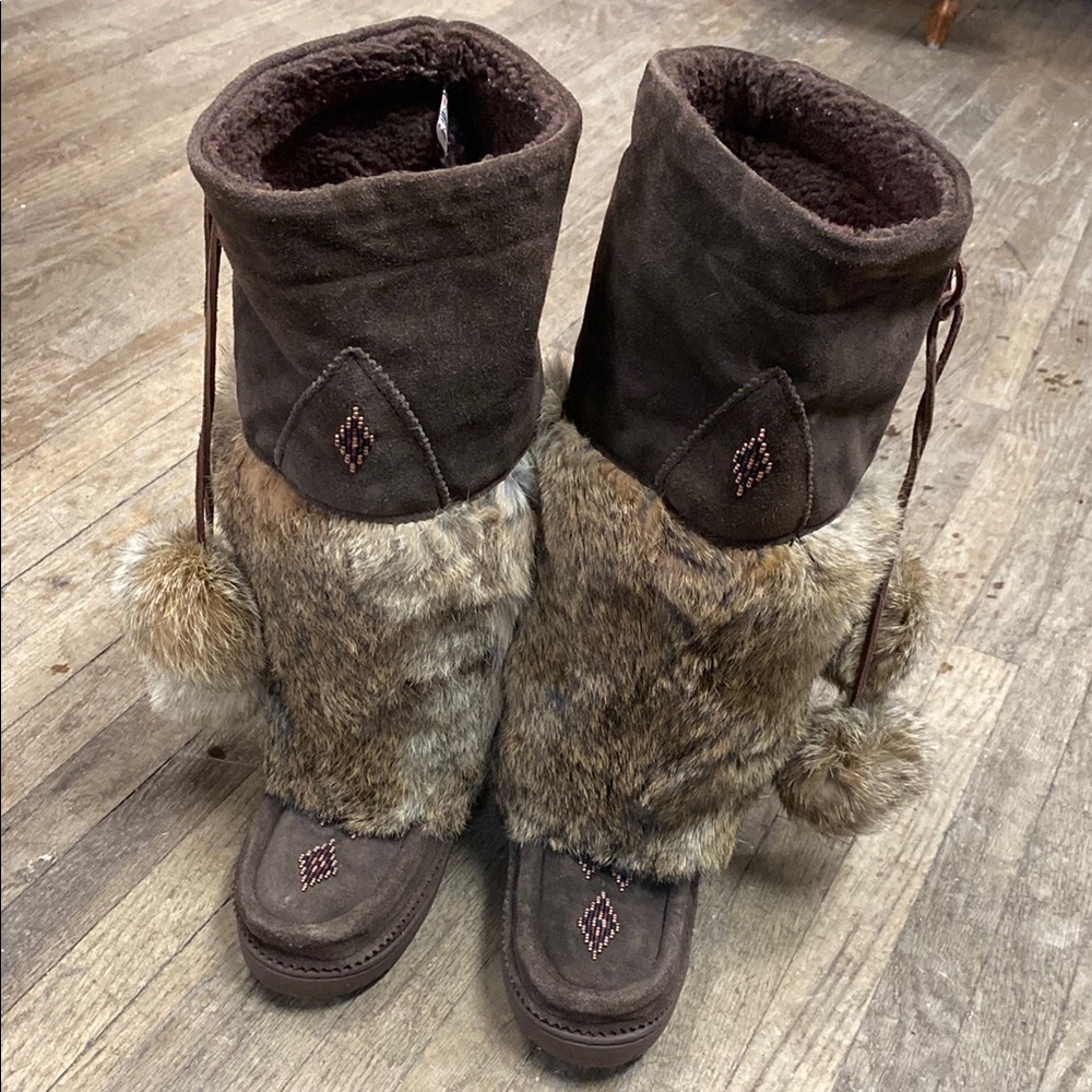 Elegant Brown Faux Fur Women's Ankle Boots